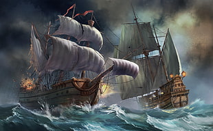 two galleon ships painting