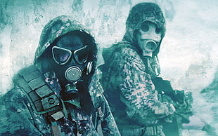 two man wearing gas mask HD wallpaper