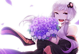 female anime character holding bouquet HD wallpaper