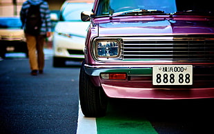 red Mercedes-Benz car, car, vehicle, road, closeup