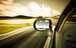 gray vehicle wing mirror, car, motion blur, mirror, long exposure HD wallpaper