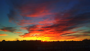 red and yellow abstract painting, sunset, sky, sunlight, clouds