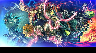 assorted dragons illustration, Monster Hunter, Rathalos, Lagiacrus, Deviljho HD wallpaper