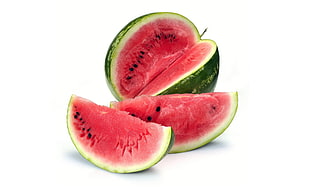 two red slices of watermelon beside red watermelon HD wallpaper