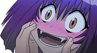 girl with fang and purple hair anime character HD wallpaper