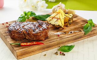grilled meat and sliced pineapples, food, Pepper, beef, steak HD wallpaper