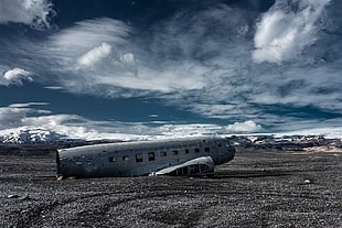 wrecked airplane, landscape, nature, Iceland HD wallpaper