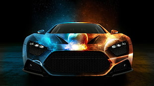 blue and red vehicle 3D wallpaper, zenvo, car, blue cars, orange