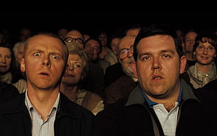 men's black and gray collard top, Nick Frost, Simon Pegg, Hot Fuzz, movies HD wallpaper