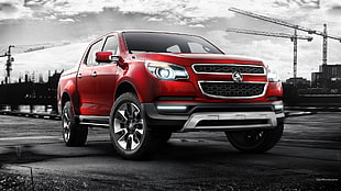 red crew cab pickup truck, Holden Colorado, Holden, car, red cars HD wallpaper