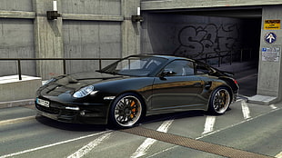 black coupe, car, Porsche, rims, vehicle HD wallpaper