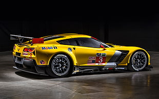 yellow and red coupe, car, vehicle, yellow cars, side view