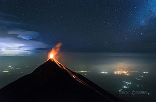 volcano, space, universe, stars, volcano