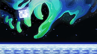 green and blue space wallpaper, Minecraft, pixel art, space, nebula