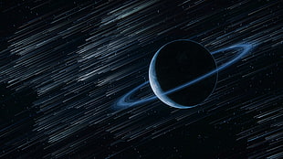 blue and white planet digital wallpaper, space, space art, planet, planetary rings HD wallpaper