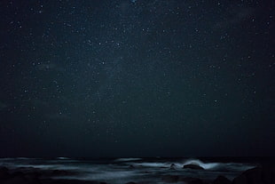 gray sky, Starry sky, Fog, Rocks