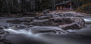 brown and beige wooden house beside body of water