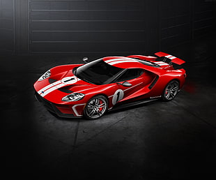 red and white Ford GT HD wallpaper