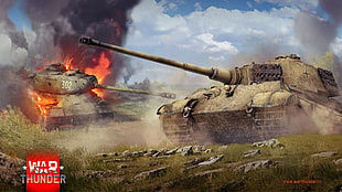 two brown tanks illustration, War Thunder, tank, IS-2, Tiger II HD wallpaper