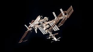 gray and white space station illustration, ISS, International Space Station, space, minimalism HD wallpaper