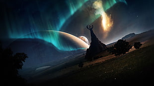 aurora lights, fantasy art, space, space art, landscape HD wallpaper