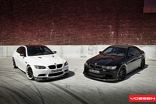 two black BMW sedans, car, BMW, white cars, black cars