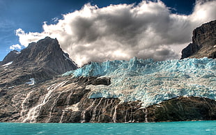 white and blue concrete building, nature, landscape, glaciers, mountains HD wallpaper
