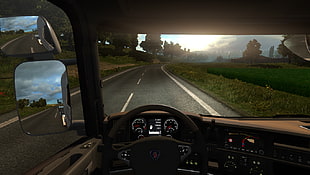 black car steering wheel, Euro Truck Simulator 2, Truck, Scania HD wallpaper