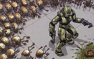 grey and brown robot anime character screenshot, Halo, Master Chief, Halo 2, The Floods (Halo)