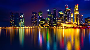 city landscape during night painting HD wallpaper