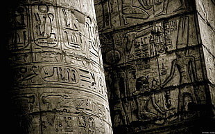 concrete pillars with heirogyplics, Egypt, ancient HD wallpaper
