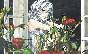 silver haired animated woman near window HD wallpaper