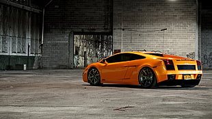 orange Lambhorgini coupe, car, orange cars, Lamborghini, vehicle HD wallpaper