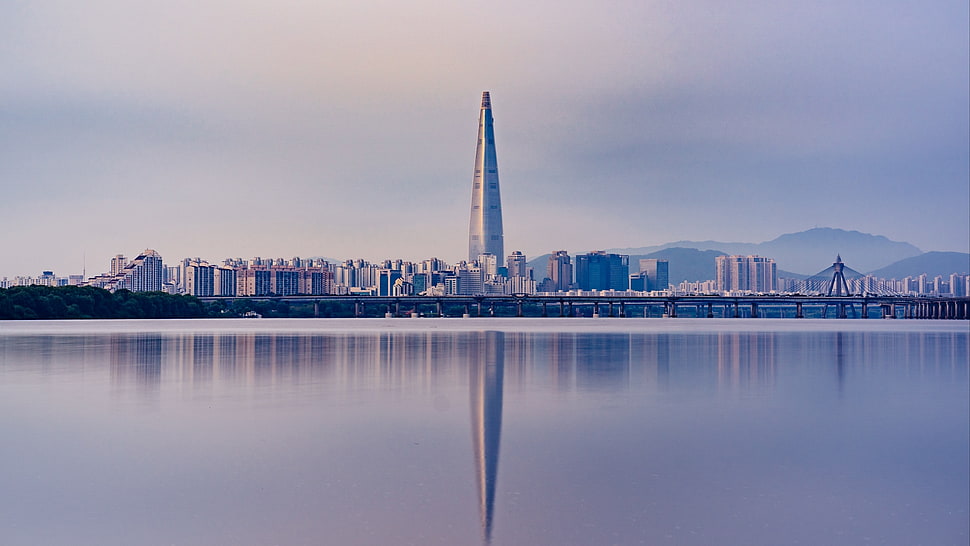 white high-rise building, panorama, skyscraper, Seoul, South Korea HD wallpaper