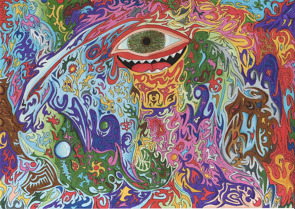 Multicolored abstract painting, psychedelic, surreal, artwork, eyes HD ...