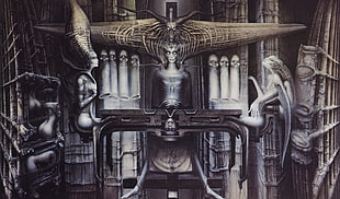 black table illustration, H. R. Giger, horror, science fiction, surreal