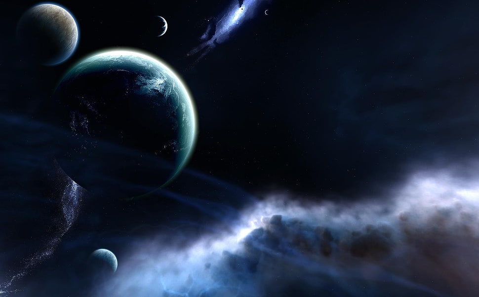 green planet, planet, space, space art, digital art HD wallpaper