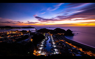 silhouette photo of city buildings, Taiwan, lights, coast, silhouette