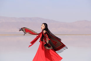 woman wearing red gown HD wallpaper