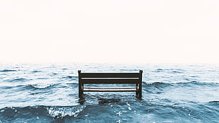 brown wooden bench, Bench, Sea, Surf