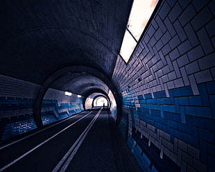 grey and blue tunnel road HD wallpaper