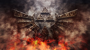 triforce The Legend of Zelda logo with fire illustration HD wallpaper