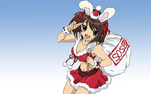 brown haired female anime character in santa claus suit HD wallpaper