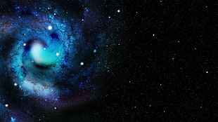 blue galaxy, space, colorful, digital art, stars HD wallpaper