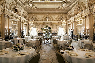white table cloth lot, hotel de paris (monaco), Monaco HD wallpaper