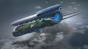 gray and blue ship wallpaper, digital art, science fiction, futuristic, Juan Novelletto HD wallpaper