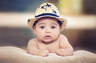 toddler's beige and black fedora hat, baby, children