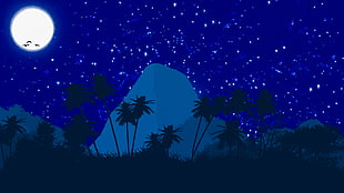coconut trees during nighttime, enemy design, Photoshop, nature, digital art HD wallpaper