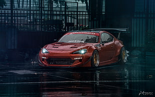 red and black sports car, Subaru BRZ, Scion FR-S, Toyota 86, tuning