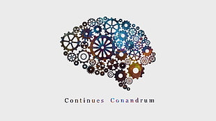 continues conadrum text overlay, brain, gears, white background HD wallpaper